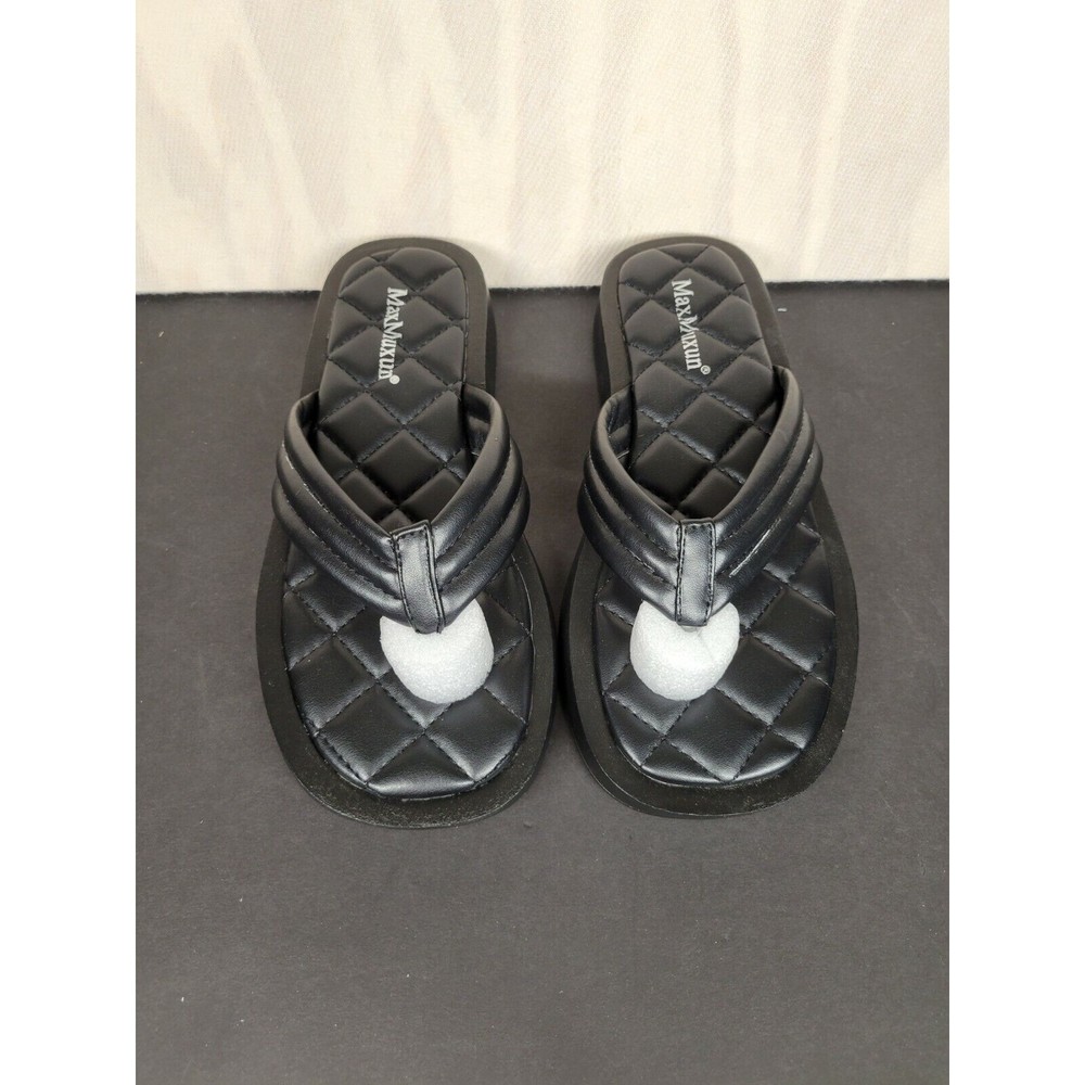MaxMuxun Women's SZ 37 U.S. 5.5 Flip Flop Sandals Black Quilted